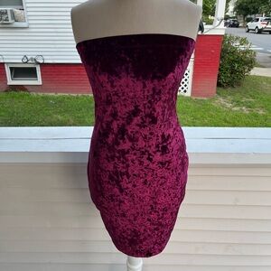STEPS NY Ruby Red Crushed Velvet Strapless Bodycon Dress L Holiday Party VGUC
